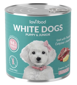 Lovi Food White Dogs Junior & Puppy Veal & Banana - mokra karma dla szczeniaka , dla białych ras, z cielęciną i bananem 800g