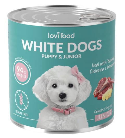 Lovi Food White Dogs Junior & Puppy Veal & Banana - mokra karma dla szczeniaka , dla białych ras, z cielęciną i bananem 800g
