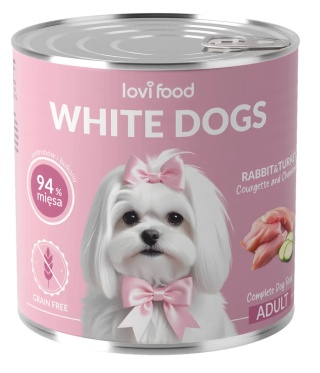 Lovi Food White Dogs Rabbit & Turkey - mokra karma dla białych psów, królik z indykiem, cukinią i rumiankiem 800g