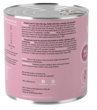 Lovi Food White Dogs Rabbit & Turkey - mokra karma dla białych psów, królik z indykiem, cukinią i rumiankiem 800g