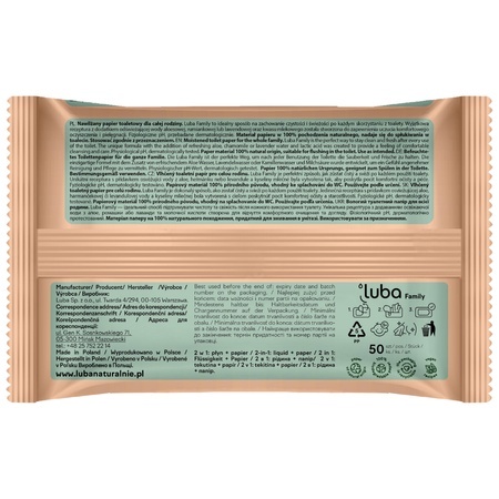 Luba Papier toaletowy nawilżany Woda Aloesowa - Ekologiczny papier toaletowy z pop-up może być spłukiwany w toalecie 50 szt