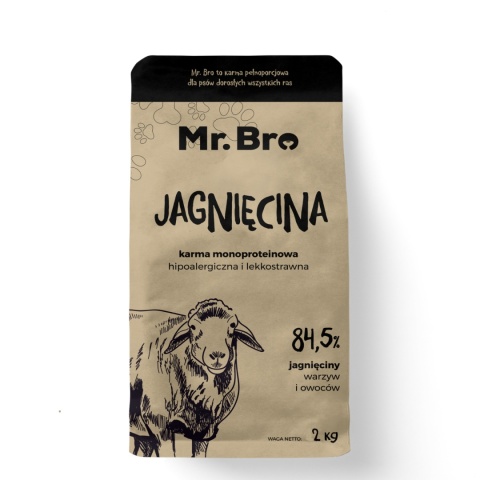 Mr.Bro Monoproteinowa Sucha Karma Dla Psów Dorosłych Jagnięciną 2kg