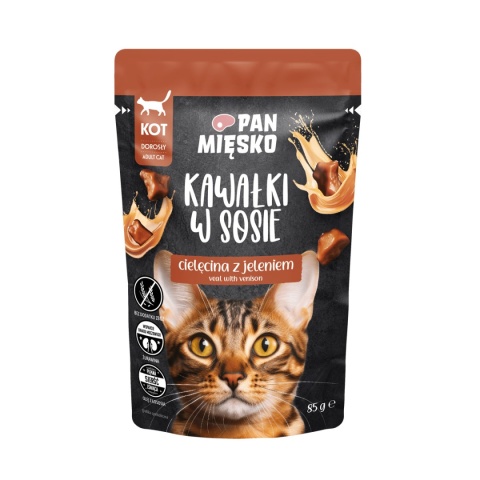 Pan Mięsko Karma mokra dla kota Kawałki w sosie Cielęcina z jeleniem (dorosły) 85 g