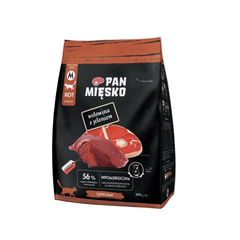 Pan Mięsko Karma sucha dla kota Wołowina z jeleniem (dorosły) chrupki M 400g
