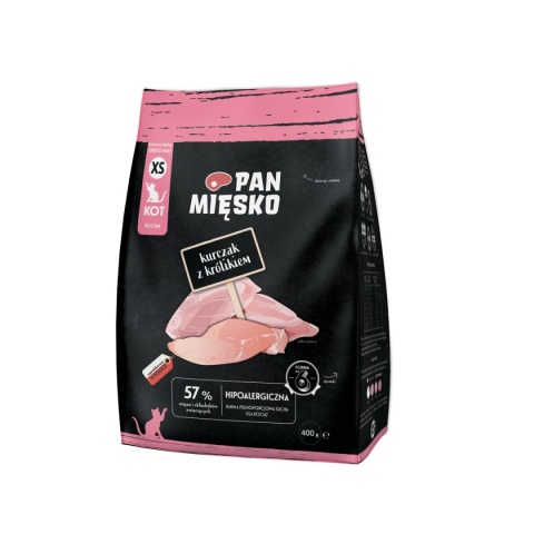 Pan Mięsko Karma sucha dla kota Kurczak z królikiem (kociak) chrupki XS 400g