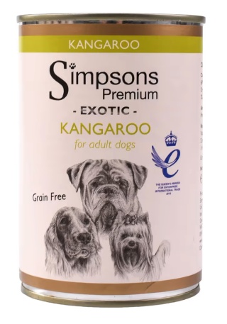 Simpsons Premium Exotic Kangaroo - bezzbożowa mokra karma dla dorosłych psów, z mięsa kangura i z warzywami 400g