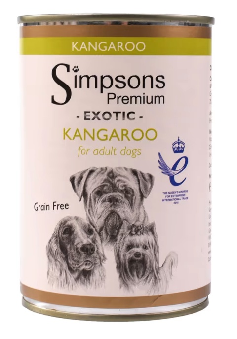 Simpsons Premium Exotic Kangaroo - bezzbożowa mokra karma dla dorosłych psów, z mięsa kangura i z warzywami 400g