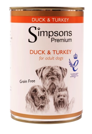 Simpsons Premium Duck & Turkey Casserole - mokra karma dla psa, kaczka, indyk i warzywa, bez zbóż 400g