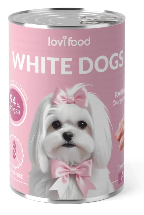 Lovi Food White Dogs Rabbit & Turkey - mokra karma dla białych psów, królik z indykiem, cukinią i rumiankiem 400g
