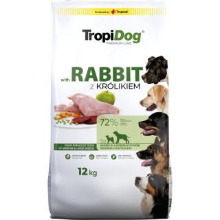 TropiDog Premium Karma sucha dla psów dorosłych z Królikiem ADULT M&L RABBIT&RICE 12KG
