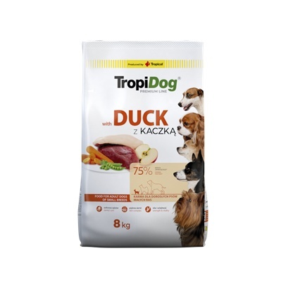 TropiDog Premium Karma sucha dla psów dorosłych małych ras z kaczką - PREMIUM ADULT S DUCK & RICE 8KG
