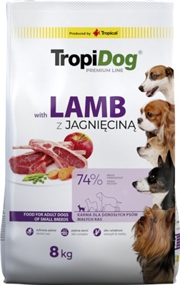 TropiDog Premium Karma sucha dla psów dorosłych małych ras z jagnięciną - ADULT S LAMB & RICE 8KG