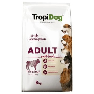 TropiDog Premium Karma sucha dla psów dorosłych małych ras z wołowiną PREMIUM ADULT S BEEF&RICE 8KG