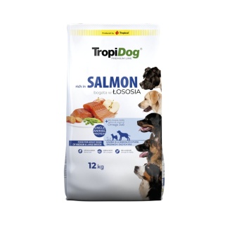 TropiDog Premium Karma sucha dla psów dorosłych z łososiem ADULT M&L RICH IN SALMON 12 KG