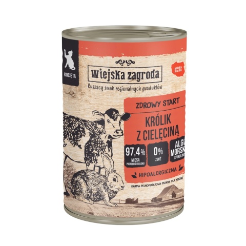 Wiejska Zagroda Karma mokra dla kota Królik z cielęciną (kociak) II 400g