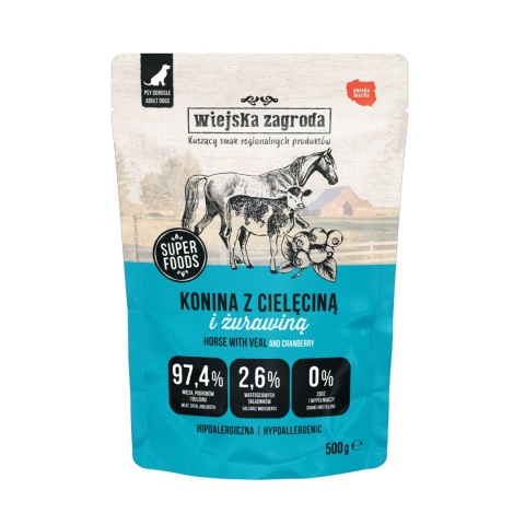 Wiejska Zagroda Karma mokra dla psa Konina z cielęciną (dorosły) 500g