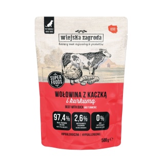 Wiejska Zagroda Karma mokra dla psa Wołowina z kaczką (dorosły) 500g