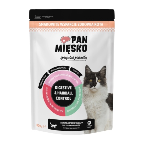 Pan Mięsko Karma sucha dla kota Specjalne potrzeby Digestive & Hairball Control (dorosły) 800g