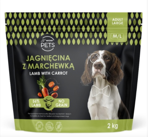 Wow Pets Karma sucha JAGNIĘCINA Z MARCHEWKĄ M/L dla dorosłych psów ras średnich i dużych - 2 kg