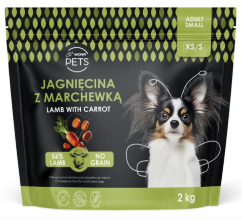 Wow Pets Karma sucha JAGNIĘCINA Z MARCHEWKĄ XS/S dla dorosłych psów ras małych - 2 kg
