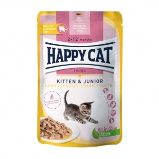 Happy Cat Young Meat in Sauce Kitten Junior Land Geflügel – mokra karma dla kociąt, drób, 85 g, saszetka