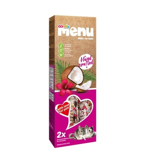 COMFY MENU Kolby Kokos & Hibiskus dla Szynszyli 90 g – egzotyczna przekąska pełna witamin i zdrowia