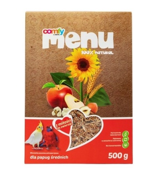 COMFY MENU Pokarm dla średnich papug 500g – pełnoporcjowa mieszanka ziaren, warzyw i owoców
