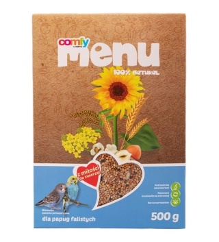 COMFY MENU Pokarm dla papug falistych 500g – naturalna, owocowa mieszanka ziaren i witamin