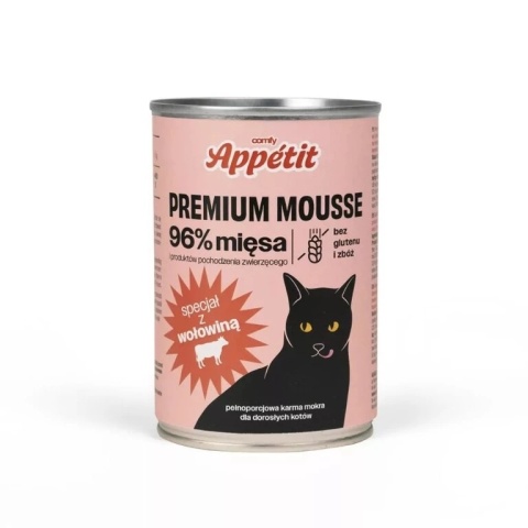 Comfy Appetit Premium Mousse Wołowina Pełnoporcjowa mokra karma dla dorosłych kotów w formie delikatnego musu – 400 g