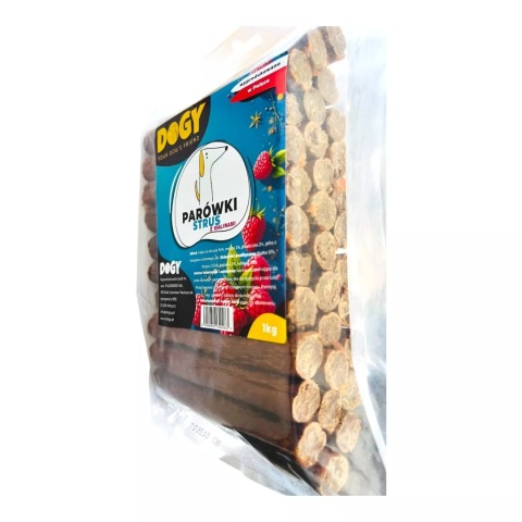 DOGY - Przysmak dla psa - Parówki Struś z Malinami 1kg
