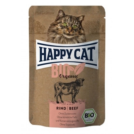 Happy Cat All Meat Bio Rind – karma mokra dla dorosłych kotów, wołowina organiczna, 85 g, saszetka