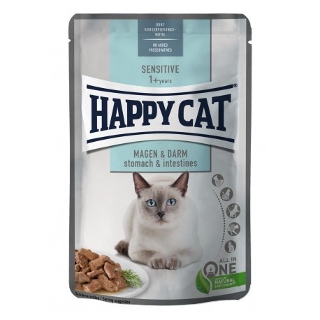 Happy Cat Meat in Sauce Sensitive Magen&Darm – mokra karma dla kotów dorosłych o wrażliwym ukł.pokarmowym kurczak 85 g saszetka