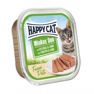 Happy Cat Minkas Duo Geflügel & Lamm – mokra karma dla kota, drób i jagnięcina, 100 g, miseczka