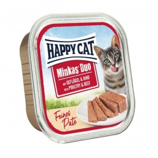 Happy Cat Minkas Duo Geflügel & Rind – mokra karma dla kota, drób i wołowina, 100 g, miseczka