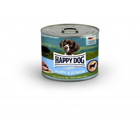 Happy Dog Sensible Puppy & Junior – mokra karma dla szczeniąt i młodych psów, jagnięcina i ryż, 200 g puszka