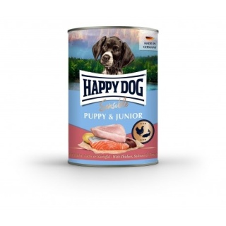 Happy Dog Sensible Puppy & Junior – mokra karma dla szczeniąt i młodych psów, kurczak, łosoś i ziemniaki, 400 g puszka