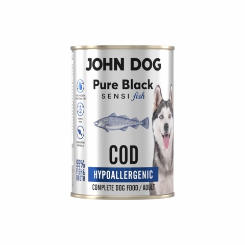 John Dog Hipoalergiczna karma mokra dla psa Dorsz Pure Black Adult Sensi Fish 400g