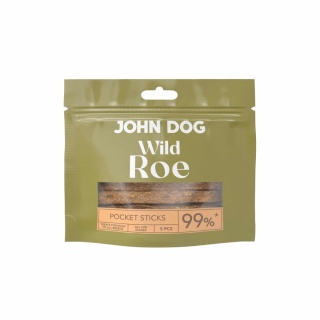 John Dog Wild Pocket Sticks Sarna 5 szt. – hipoalergiczne, bezglutenowe przysmaki treningowe dla psa z jagnięciny