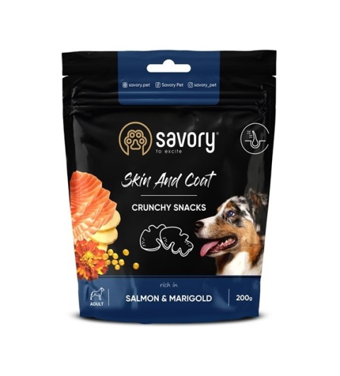 SAVORY DOG CRUNCHY SNACK SKIN & COAT SALMON 200 G – Chrupiące przysmaki dla zdrowej skóry i lśniącej sierści!