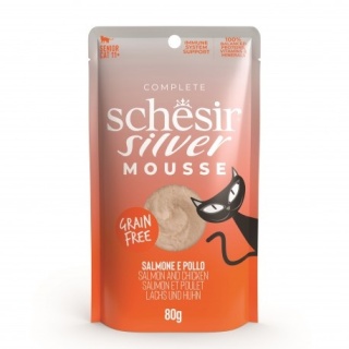 Schesir Silver – Mokra karma dla kota - Mus Łosoś i Kurczak z Dynią, 80 g, saszetka