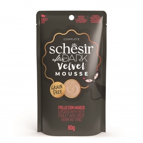 Schesir After Dark Velvet Mousse –Karma mokra dla kota- Kurczak z wołowiną, 80 g, saszetka