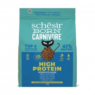 Schesir Born Carnivore – Karma sucha dla kotów dorosłych, Śledź i Łosoś, 255 g