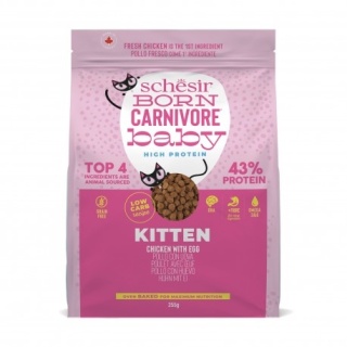 Schesir Born Carnivore Kitten – Karma sucha dla kociąt, Kurczak z jajkiem, 255 g