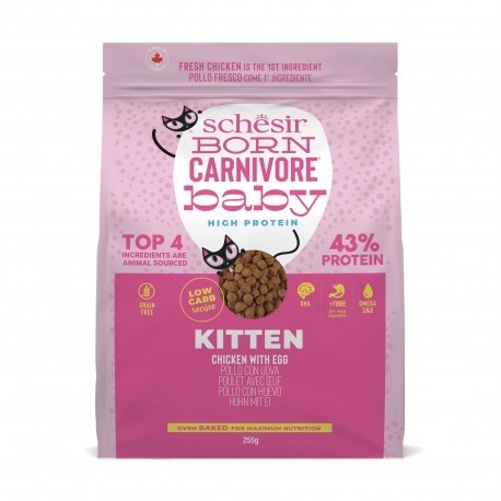 Schesir Born Carnivore Kitten – Karma sucha dla kociąt, Kurczak z jajkiem, 255 g
