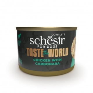 Schesir Taste The World – mokra karma dla psa, kurczak z carbonarą 150 g puszka