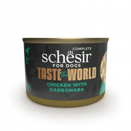 Schesir Taste The World – mokra karma dla psa, kurczak z carbonarą 150 g puszka