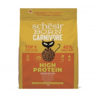 Schesir Born Carnivore – Karma sucha dla kotów dorosłych, Kurczak z jajkiem, 255 g