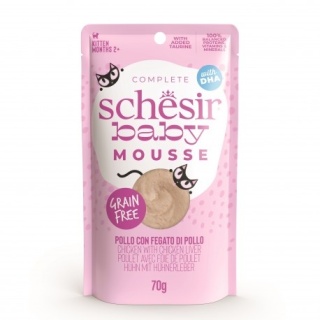 Schesir Baby Mousse – Karma mokra dla kociąt - Kurczak z wątróbką drobiową, 70 g