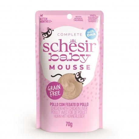Schesir Baby Mousse – Karma mokra dla kociąt - Kurczak z wątróbką drobiową, 70 g