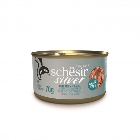 Schesir Silver – karma mokra dla kota - Filety Tuńczyk i Makrela, 70 g, puszka